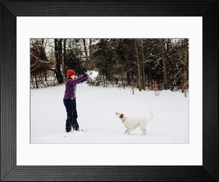 Framed Print : Girl playing in the Snow with her Dog in Southern Michigan Framed Print : Girl playing in the Snow with her Dog in Southern Michigan