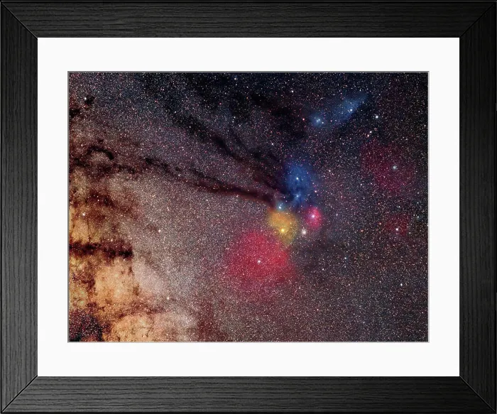 Framed Print : The nebulae of Rho Ophiuchus, including the blue IC 4592 at the top of the field