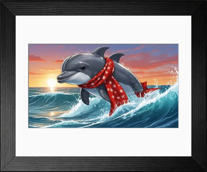 Framed Print : This playful dolphin joyfully leaps through sparkling waves Framed Print : This playful dolphin joyfully leaps through sparkling waves