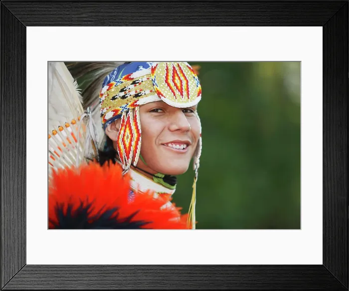 Framed Print : Young First Nations man from the Blackfoot Blood in a Men´s Fancy Dance outfit, Canada Framed Print : Young First Nations man from the Blackfoot Blood in a Men´s Fancy Dance outfit, Canada