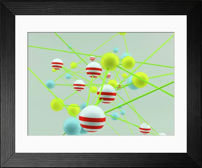 Framed Print : Abstract connected network of colorful balls and lines
