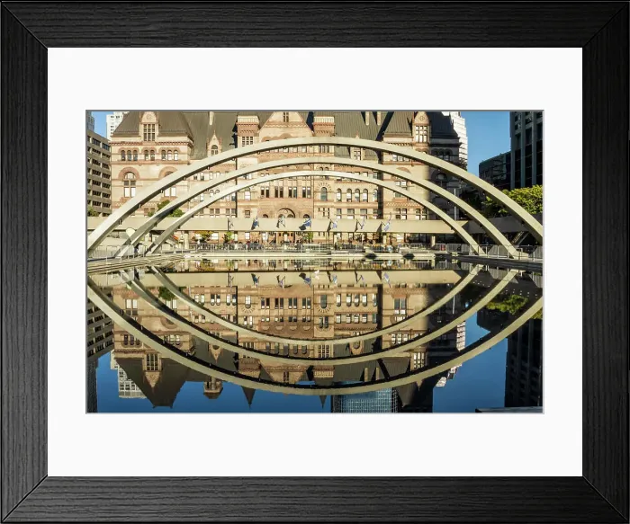 Framed Print : Old City Hall and arches reflected in pool, Nathan Phillips Square, Toronto, Ontario, Canada Framed Print : Old City Hall and arches reflected in pool, Nathan Phillips Square, Toronto, Ontario, Canada