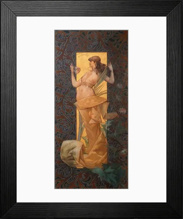 Framed Print : Alexandre de Riquer (1856 - 1920) Spanish artist: Composition with winged nymph at sunrise 1887. Tempera on canvas Framed Print : Alexandre de Riquer (1856 - 1920) Spanish artist: Composition with winged nymph at sunrise 1887. Tempera on canvas