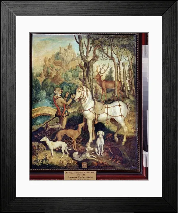 Framed Print : Hunting scene with horse and deer by Albrecht Durer