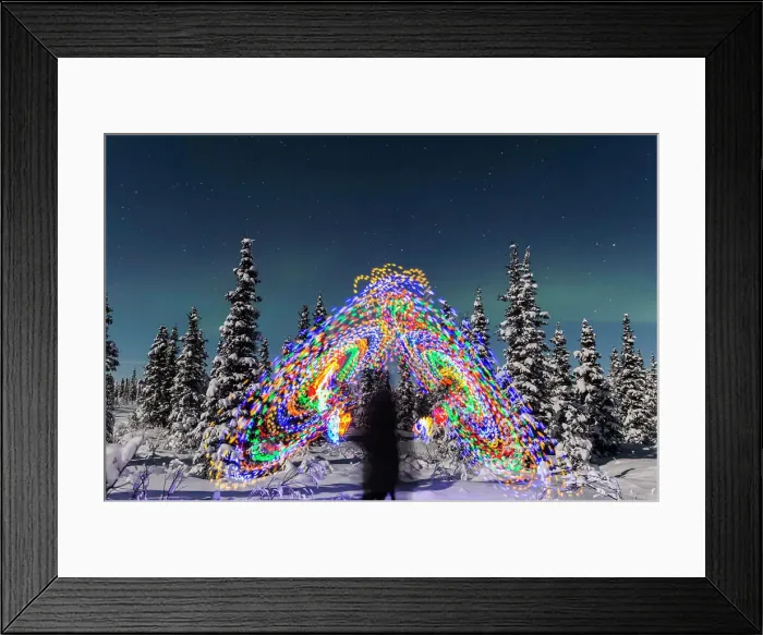 Framed Print : The Aurora Borealis Dances Over The Top Of A Vibrant Spiral Light Painting Framed Print : The Aurora Borealis Dances Over The Top Of A Vibrant Spiral Light Painting