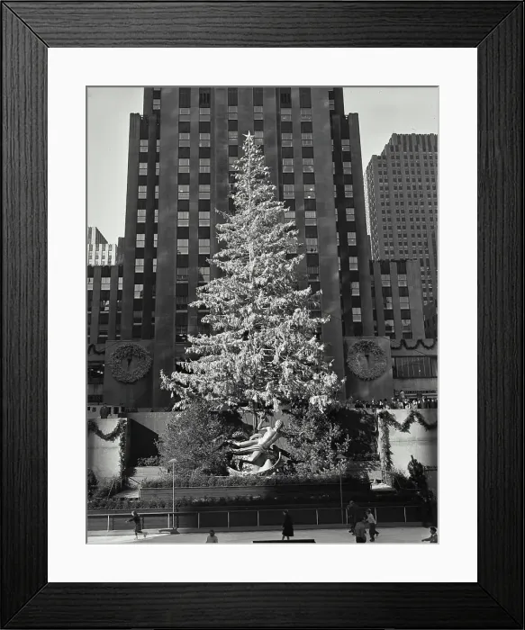 Framed Print : Vintage photograph. Christmas tree scene in plaza. Rockefeller Center Framed Print : Vintage photograph. Christmas tree scene in plaza. Rockefeller Center