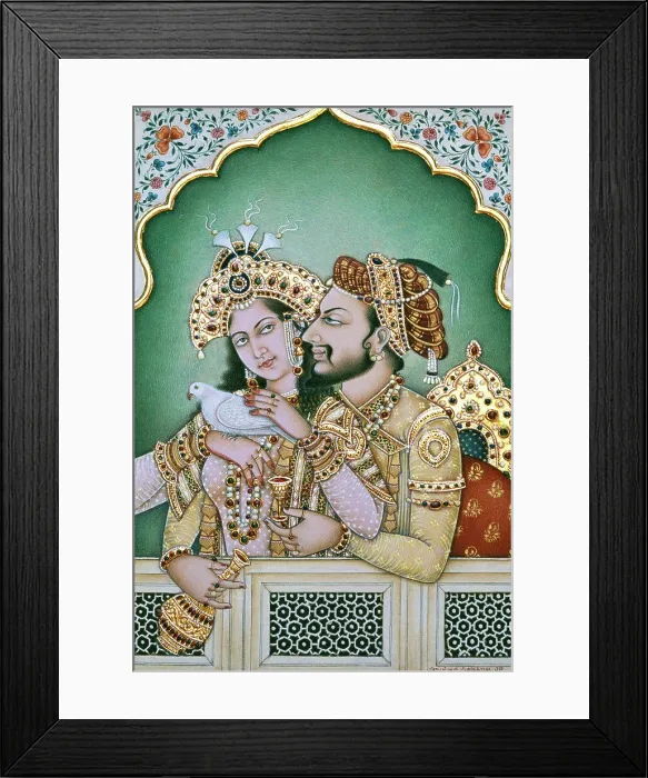 Framed Print : Mughal emperor Shah Jahan and Mumtaz miniature painting on paper, Rajasthan, India Framed Print : Mughal emperor Shah Jahan and Mumtaz miniature painting on paper, Rajasthan, India