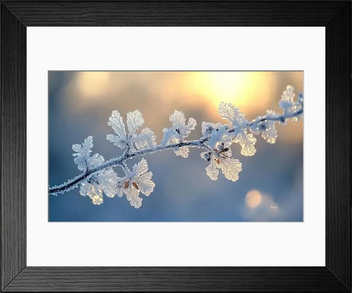Framed Print : A branch covered in frosty snow AI generated Framed Print : A branch covered in frosty snow AI generated