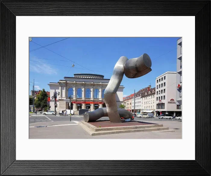 Framed Print : Theatre of Augsburg and sculpture Ostern, Kennedyplatz (square), Augsburg, Swabian, Bavaria, Germany, Europe
