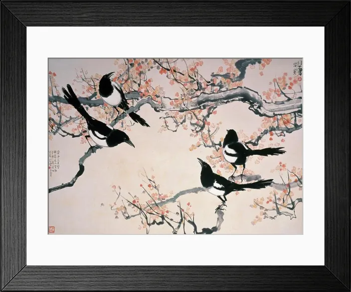Framed Print : Four Magpies on autumn branches by Xu Beihong, (1895-1953), Chinese art, UK, England, London, Christie's