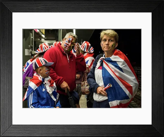 Framed Print : England, London, Stratford. A group of British fans return home after a day at a sporting event Framed Print : England, London, Stratford. A group of British fans return home after a day at a sporting event
