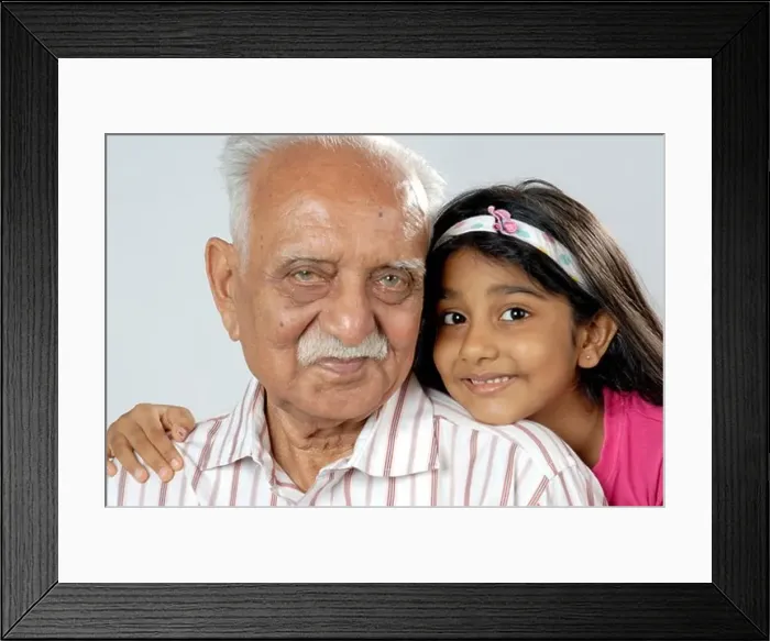 Framed Print : South Asian Indian grandfather and granddaughter looking at camera MR#152 Framed Print : South Asian Indian grandfather and granddaughter looking at camera MR#152
