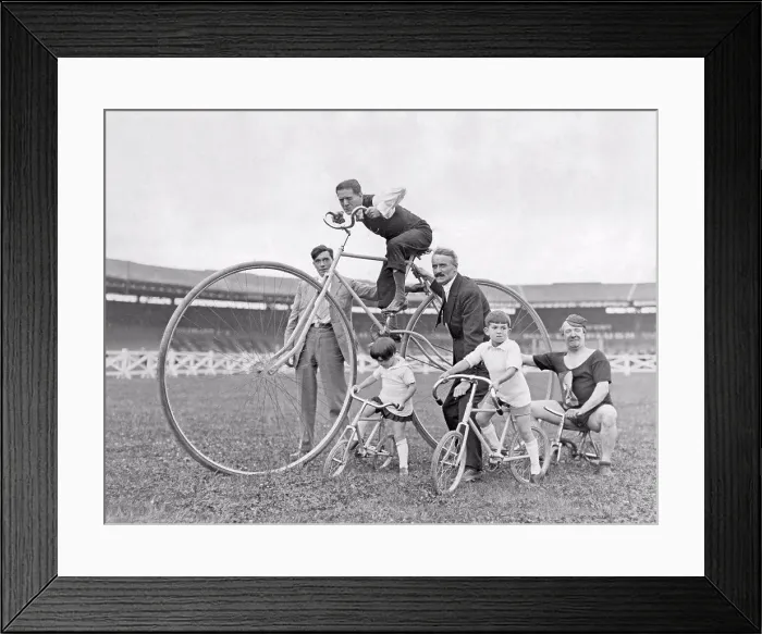 Framed Print : 1930s bicycles. The annual Fête des Caf Conc at the Buffalo Stadium and some of the popular artists on their bicycles Framed Print : 1930s bicycles. The annual Fête des Caf Conc at the Buffalo Stadium and some of the popular artists on their bicycles
