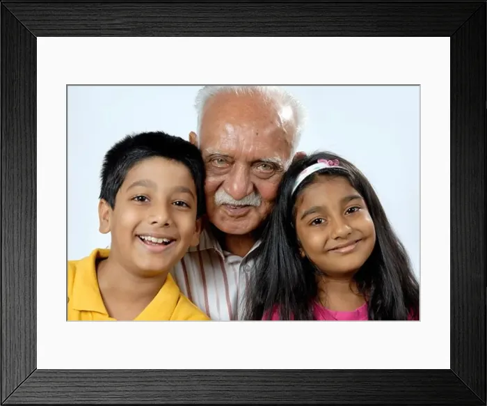 Framed Print : South Asian Indian grandfather with grandchildren looking at camera MR#152