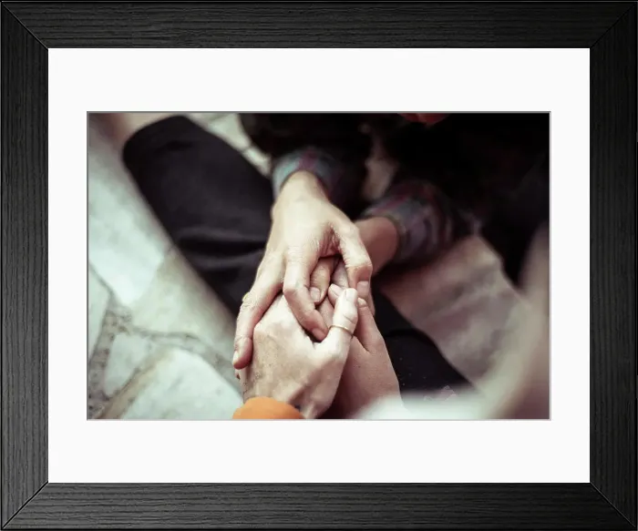Framed Print : Three person soft and tender handhold Framed Print : Three person soft and tender handhold