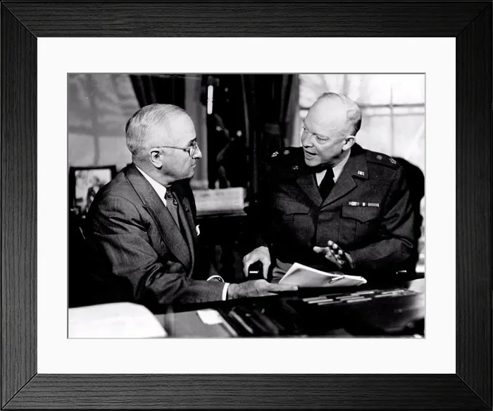 Framed Print : President Truman And General Eisenhower photographed at the office of the President in Washington Framed Print : President Truman And General Eisenhower photographed at the office of the President in Washington