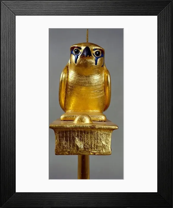 Framed Print : Gilded wood standard depicting Gemhesu hawk, from Treasure of Tutankhamen Framed Print : Gilded wood standard depicting Gemhesu hawk, from Treasure of Tutankhamen