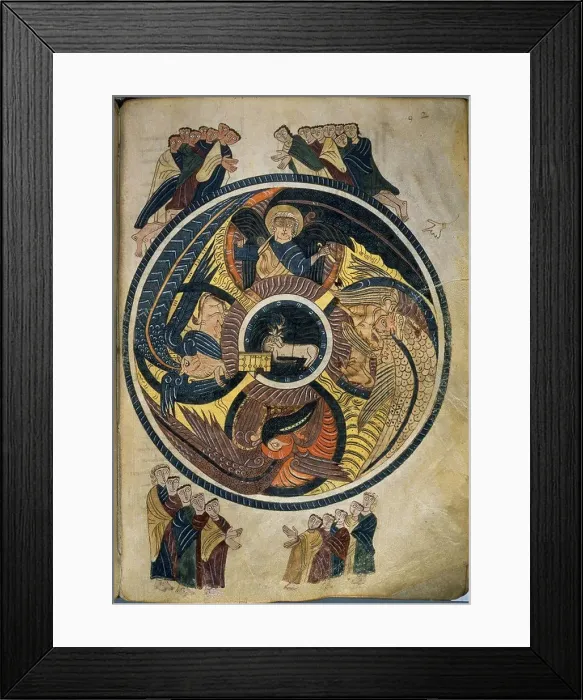 Framed Print : Spanish school. Commentary on the Apocalypse of Saint Sever: Adoration of the Mystic Lamb