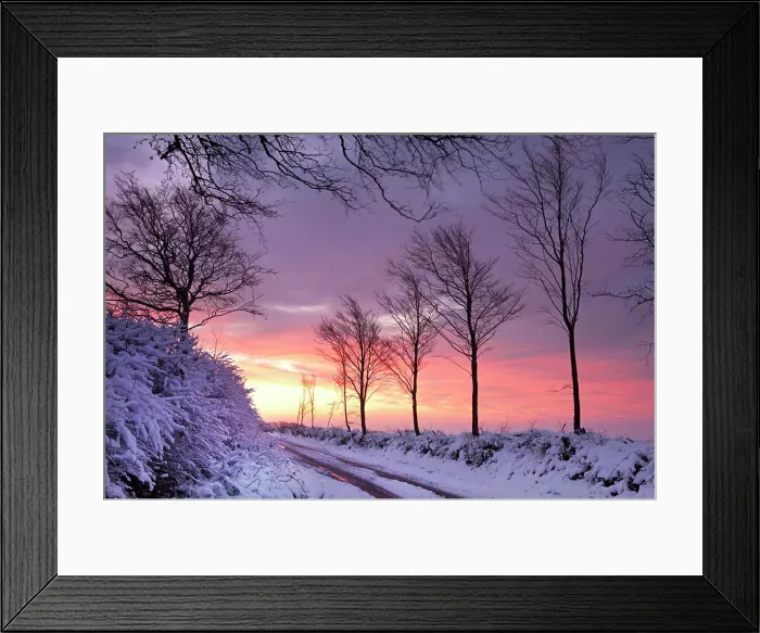 Framed Print : Snow covered country lane at dawn, Exmoor National Park, Somerset, England, United Kingdom, Europe Framed Print : Snow covered country lane at dawn, Exmoor National Park, Somerset, England, United Kingdom, Europe
