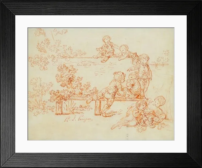 Framed Print : Little Boys Playing and Climbing a Wall. Philippe-Louis Parizeau (1740-1801). Red chalk. 17.8 x 22.8cm Framed Print : Little Boys Playing and Climbing a Wall. Philippe-Louis Parizeau (1740-1801). Red chalk. 17.8 x 22.8cm