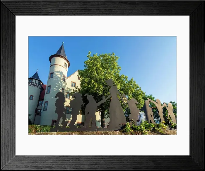 Framed Print : Lohr am Main, Schloss Lohr Castle, Schneewittchen (snow white) silhouette of steel in Lower Franconia, Bavaria, Germany
