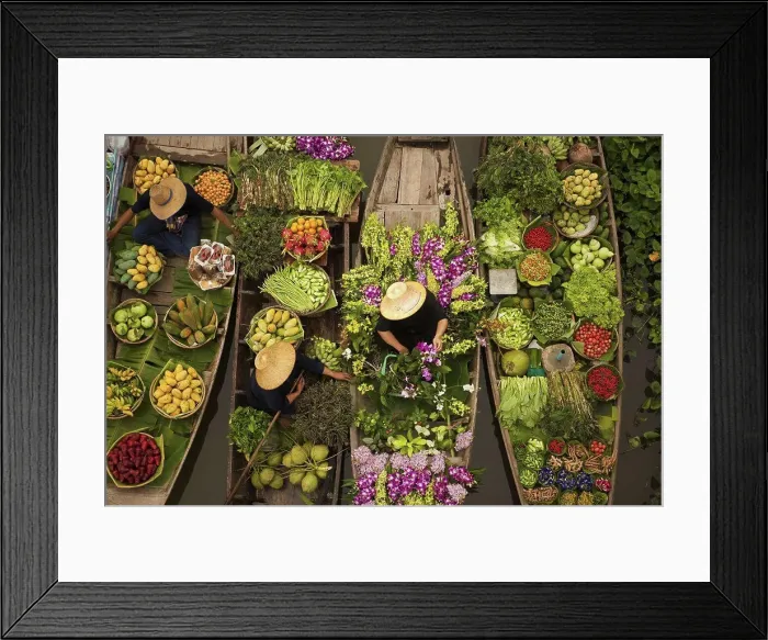 Framed Print : Aerial view of a floating market on a canal in Bangkok Framed Print : Aerial view of a floating market on a canal in Bangkok