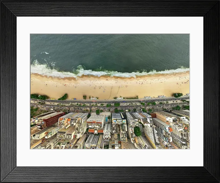 Framed Print : Aerial view of Copacabana beach shore, Rio de Janeiro, Brazil Framed Print : Aerial view of Copacabana beach shore, Rio de Janeiro, Brazil