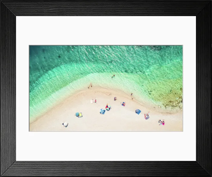 Framed Print : ITHACA ISLAND, GREECE - 7 August 2017 : Aerial photography of people on the beach of Agios Loannis Framed Print : ITHACA ISLAND, GREECE - 7 August 2017 : Aerial photography of people on the beach of Agios Loannis