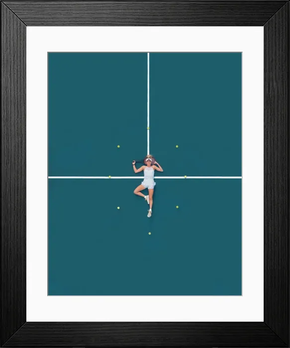 Framed Print : Aerial drone view of a female tennis player laying on a blue tennis court in Melbourne, Victoria, Australia Framed Print : Aerial drone view of a female tennis player laying on a blue tennis court in Melbourne, Victoria, Australia