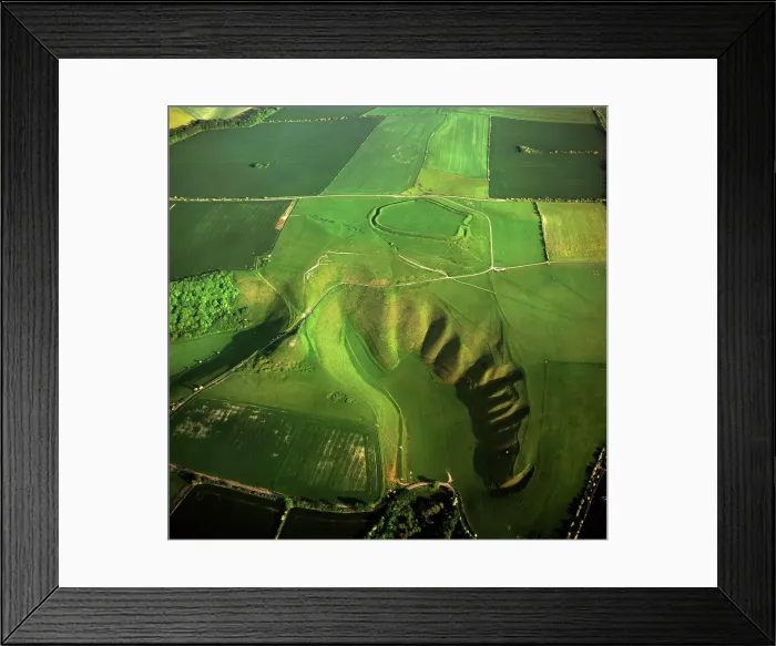Framed Print : Aerial image of the Uffington White Horse with Uffington Castle hill fort Framed Print : Aerial image of the Uffington White Horse with Uffington Castle hill fort