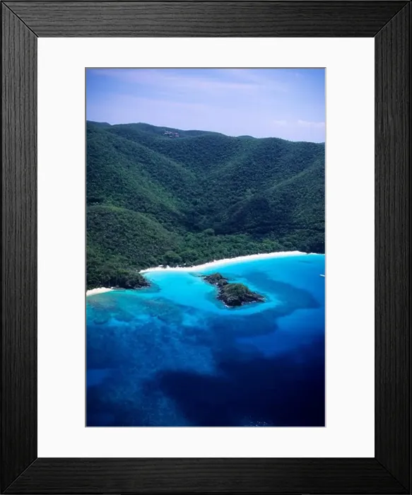 Framed Print : US VIRGIN ISLAND, ST. JOHNS, AERIAL VIEW OF TRUNK BAY Framed Print : US VIRGIN ISLAND, ST. JOHNS, AERIAL VIEW OF TRUNK BAY