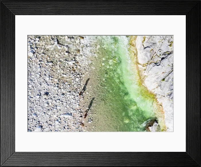 Framed Print : Aerial view of family at a mountain stream Framed Print : Aerial view of family at a mountain stream