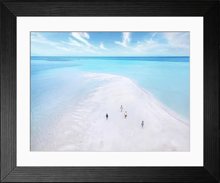 Framed Print : Aerial view of four people walking along sandy coast of¶ÿThulusdhoo¶ÿisland Framed Print : Aerial view of four people walking along sandy coast of¶ÿThulusdhoo¶ÿisland
