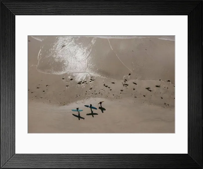 Framed Print : Aerial view of surfers on the beach Framed Print : Aerial view of surfers on the beach