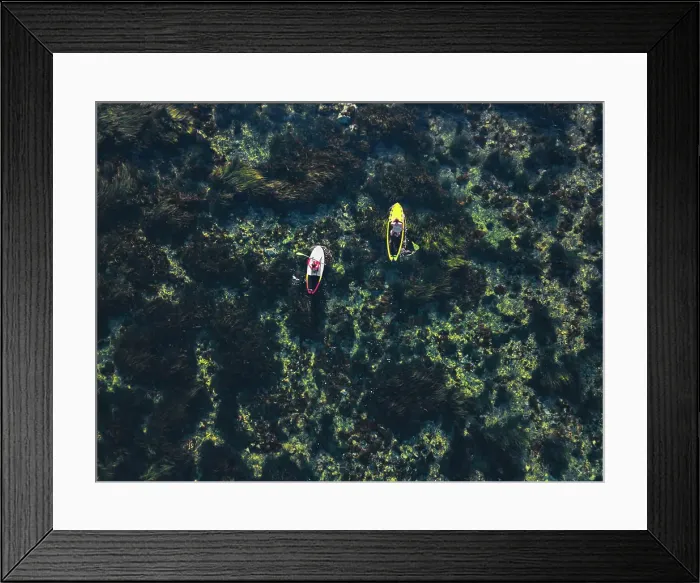 Framed Print : Aerial view of SUP surfers, Primorsky region, Russia Framed Print : Aerial view of SUP surfers, Primorsky region, Russia