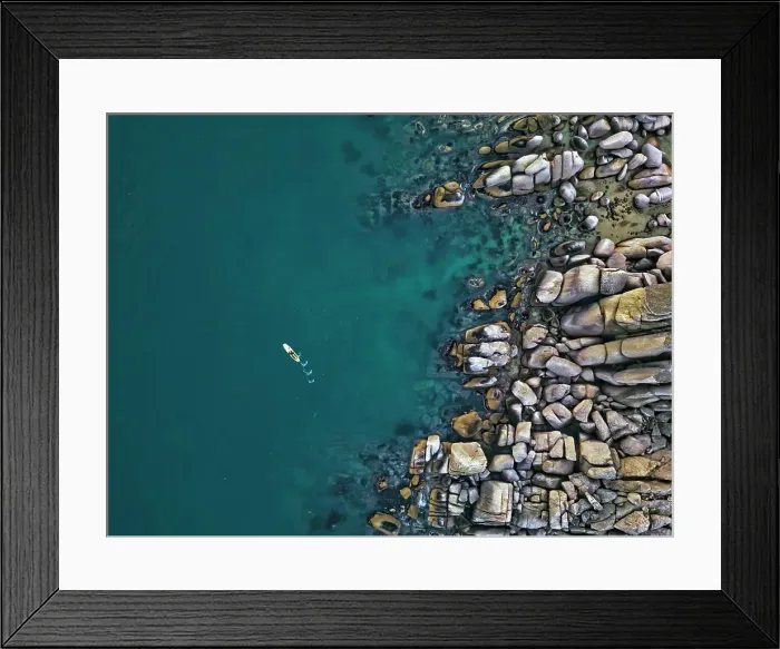 Framed Print : Aerial view of SUP surfer, Triozerye, Primorsky region, Russia Framed Print : Aerial view of SUP surfer, Triozerye, Primorsky region, Russia