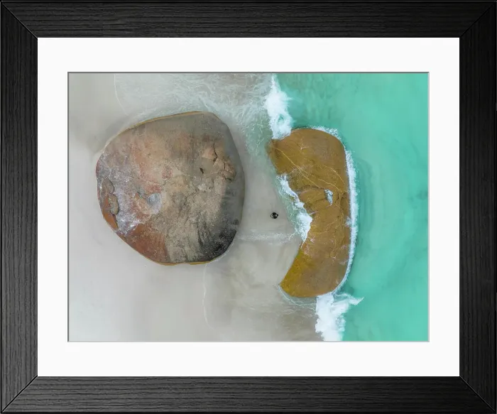 Framed Print : Aerial view of a person on the beach in Little Beach, Nanarup, Western Australia, Australia Framed Print : Aerial view of a person on the beach in Little Beach, Nanarup, Western Australia, Australia
