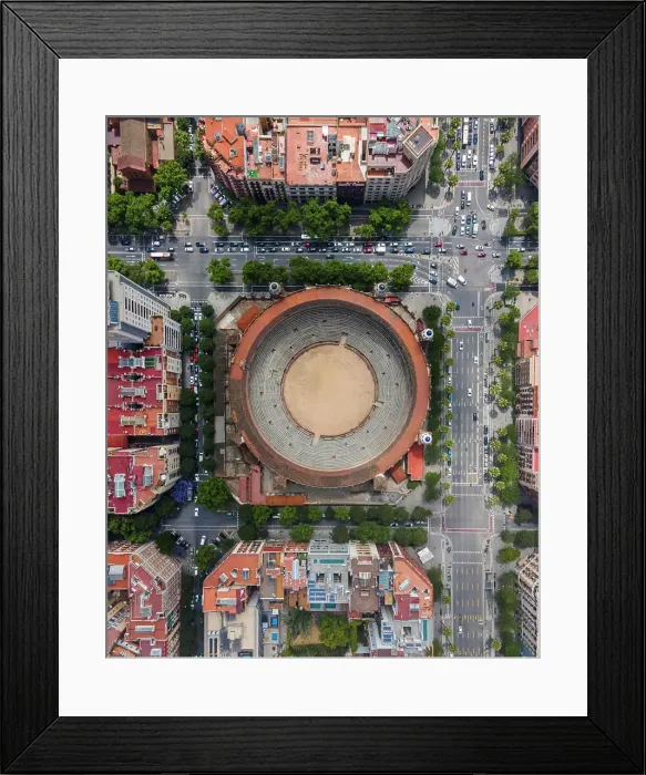 Framed Print : Aerial view of La Monumental, an historical bullring in Barcelona downtown, Catalunya, Spain Framed Print : Aerial view of La Monumental, an historical bullring in Barcelona downtown, Catalunya, Spain