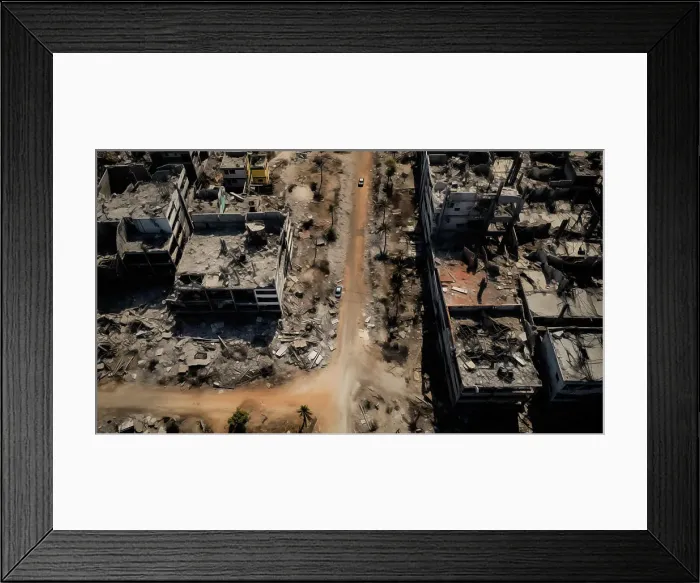 Framed Print : aerial view of destroyed building in Gazza war Framed Print : aerial view of destroyed building in Gazza war