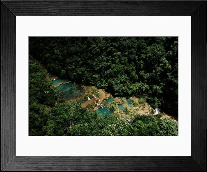 Framed Print : Aerial view of turquoise waterfalls in jungle, Semuc Champey, Alta Verapaz, Guatemala, Central America