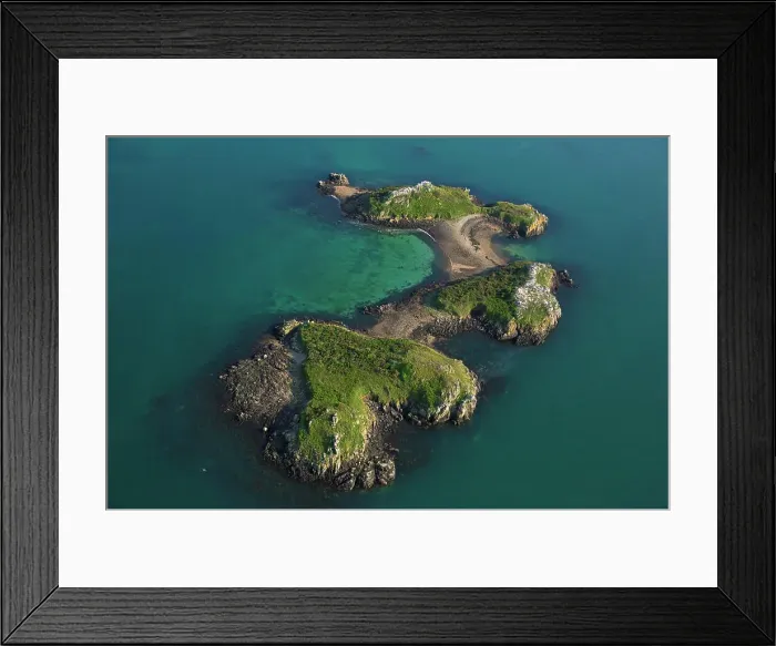 Framed Print : France, Brittany, Cotes-d'Armor, small island, group of isles in Port Blanc, aerial view Framed Print : France, Brittany, Cotes-d'Armor, small island, group of isles in Port Blanc, aerial view