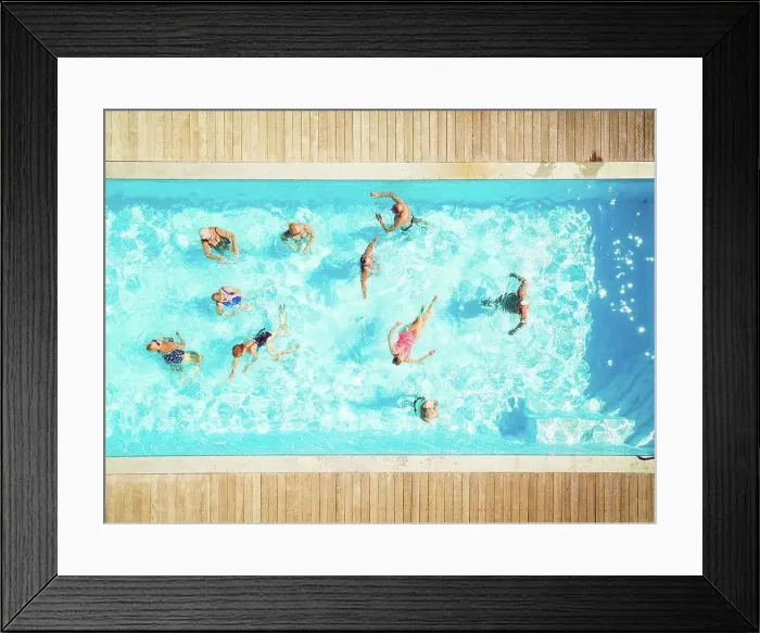 Framed Print : Top view of group of seniors in swimming pool Framed Print : Top view of group of seniors in swimming pool