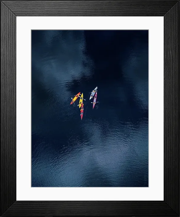 Framed Print : Aerial view of people kayaking in Vuoksi river Framed Print : Aerial view of people kayaking in Vuoksi river