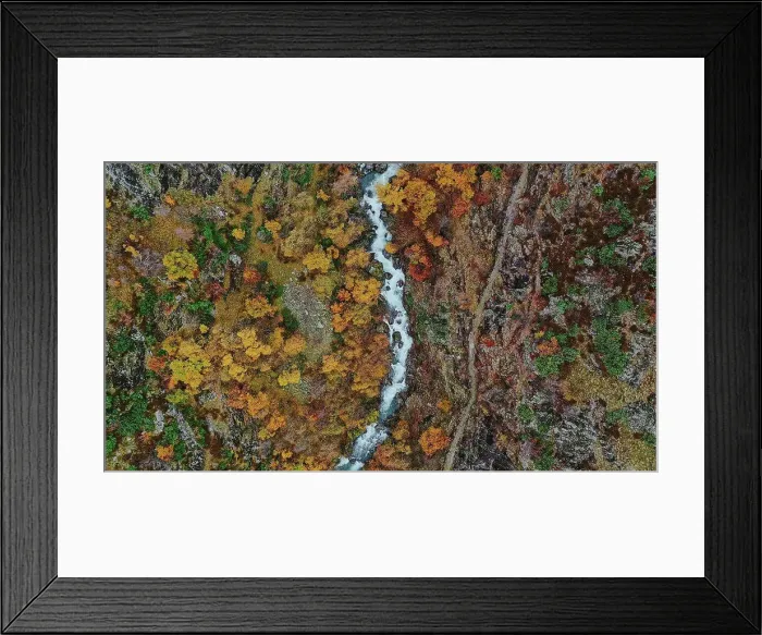 Framed Print : Aerial panorama of splashing river in autumn Framed Print : Aerial panorama of splashing river in autumn