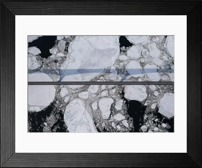 Framed Print : Aerial over Long Bridge and Ice Filled Bay in Canada Framed Print : Aerial over Long Bridge and Ice Filled Bay in Canada