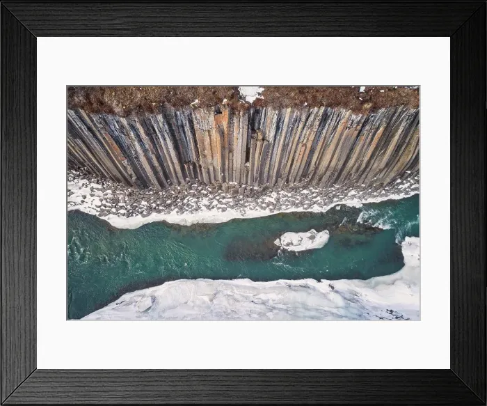 Framed Print : Studlagil canyon snowed from aerial view Framed Print : Studlagil canyon snowed from aerial view