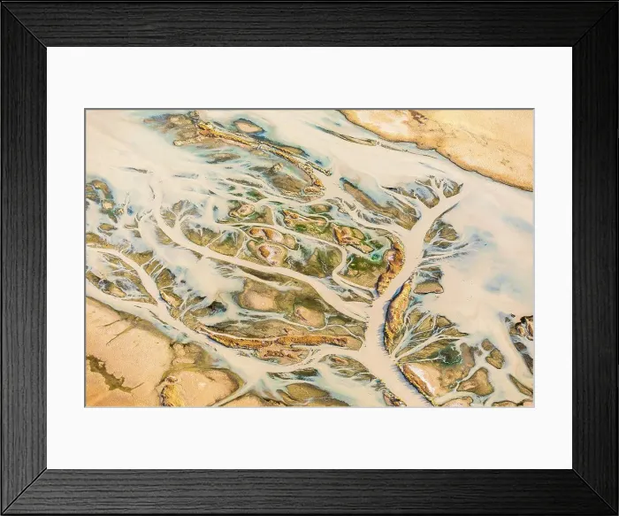 Framed Print : Abstract aerial of Kati Thanda Lake Eyre arid desert land in Australia with small river