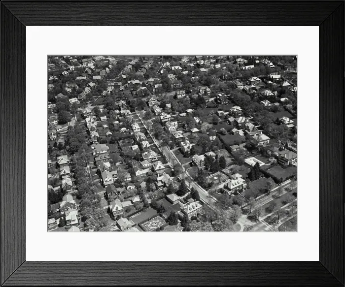 Framed Print : Vintage photograph. Aerial view of residential section Framed Print : Vintage photograph. Aerial view of residential section