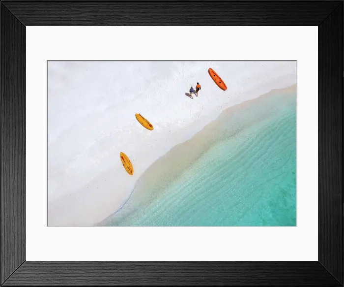 Framed Print : Aerial view of kayakers at sunny day, Maldives