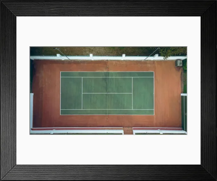 Framed Print : Aerial view of a tennis court layout with copy space. sports, competition and tournament concept Framed Print : Aerial view of a tennis court layout with copy space. sports, competition and tournament concept